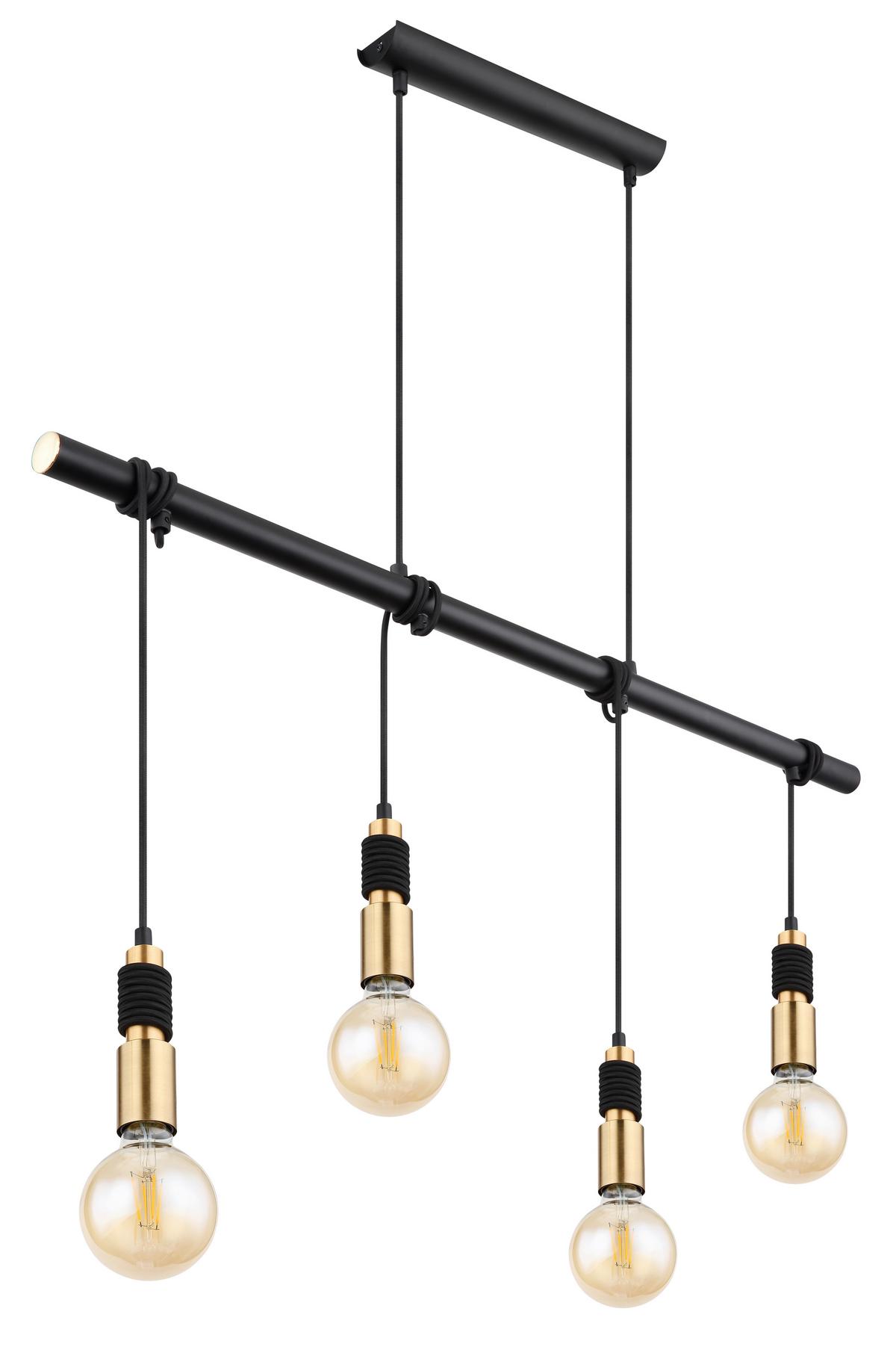 Hängeleuchte Alexius Schwarz/Messing max. 60 Watt - Messingfarben/Schwarz, Basics, Metall (100/6/120cm) - Globo