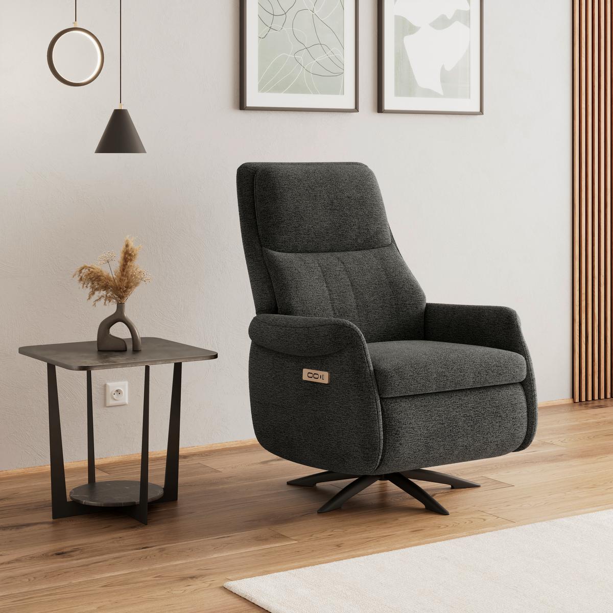 Elektrischer Relaxsessel Alice mit Liege- und Relaxfunktion - Dunkelgrau/Schwarz, MODERN, Holz/Textil (76/110/90cm) - Bessagi Home