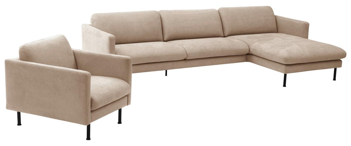 Ecksofa Nathan in Beige Flachgewebew. - Beige/Schwarz, MODERN, Textil/Metall (286/160cm) - Max Winzer