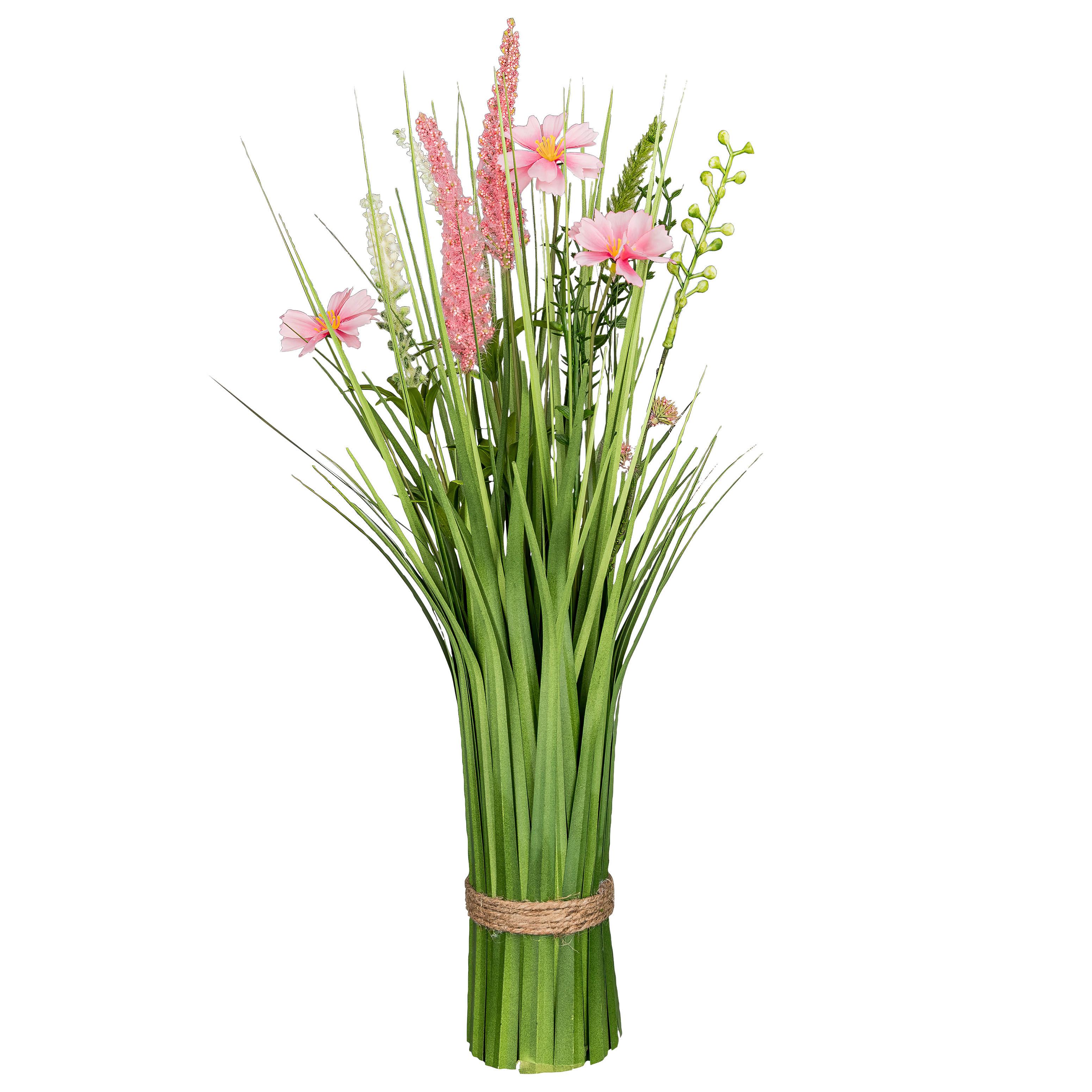 Kunstpflanze Grasbusch mit Blüten I Rosa/Grün - Rosa/Grün, KONVENTIONELL, Kunststoff (50cm) - Mömax