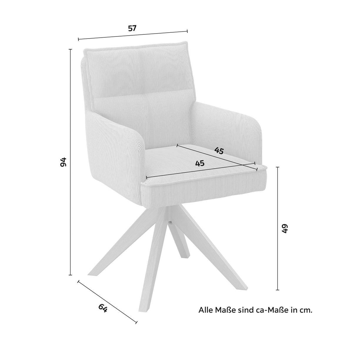 Armlehnstuhl Felina Hellgrau Cord Drehbar Gepolstert - Hellgrau/Naturfarben, MODERN, Holz/Textil (57/94/64cm) - Bessagi Home