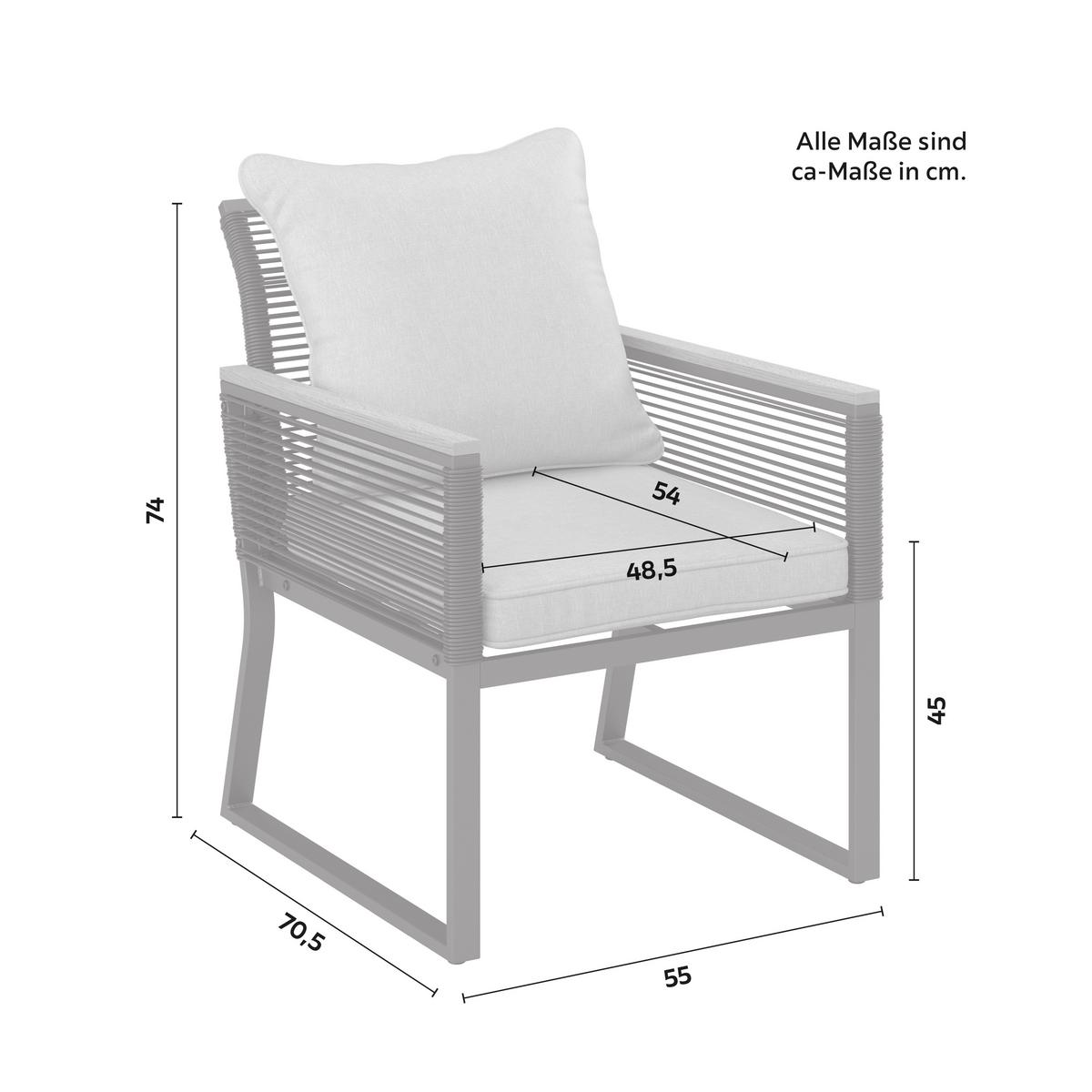 Loungegarnitur Paulina Hellgr. Metall/Textil - Hellgrau/Schwarz, Modern, Glas/Kunststoff (106/74/70,5cm) - Bessagi Garden