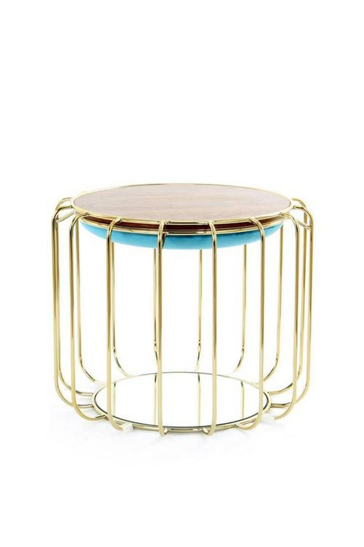 BEISTELLTISCH ONCA6 - Türkis/Goldfarben, Basics, Glas/Holzwerkstoff (50/45/50cm) - Kayoom