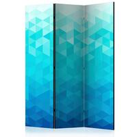 Paravan Azure Pixel, 3-Delni, Dvostranski - modra/svetlo modra, Basics, tekstil/les (135/172/3cm) - artgeist