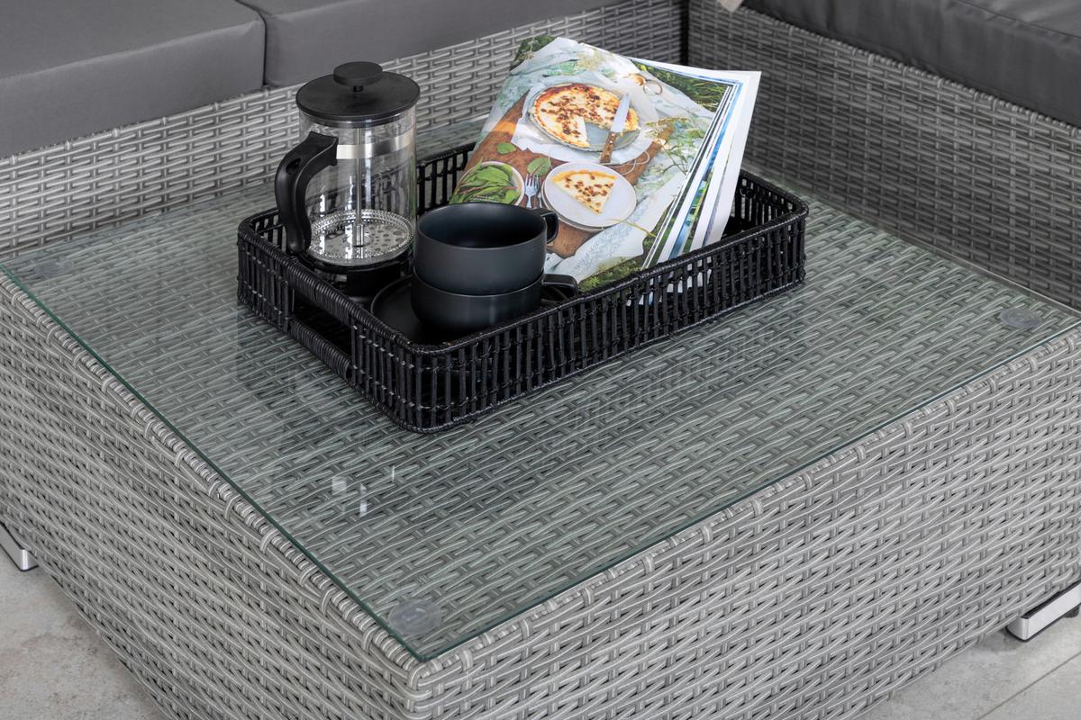 Dining-Loungeset Rotterdam ca. 202x160 cm Grau - Grau, KONVENTIONELL, Glas/Kunststoff - Gardenson