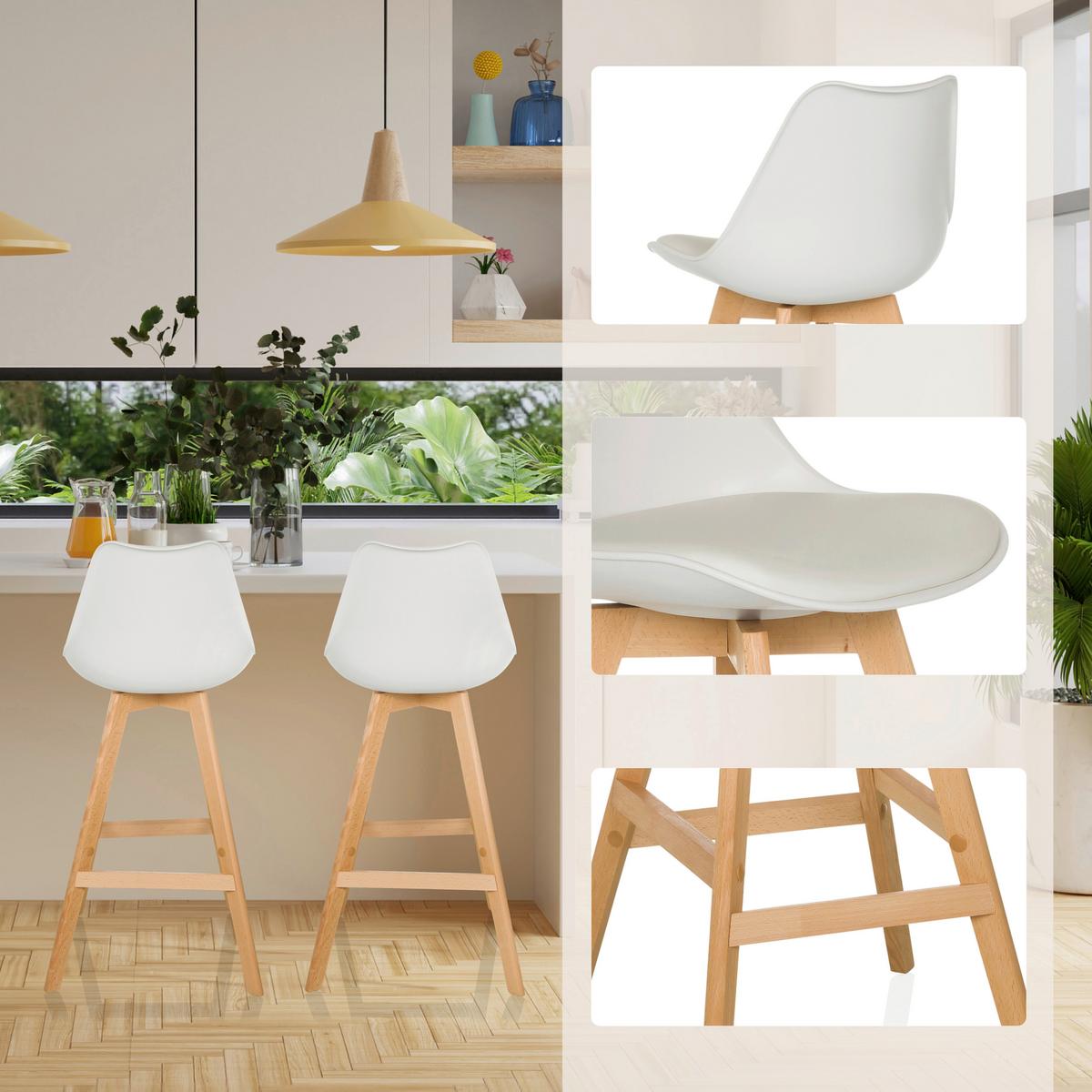 Set Barskih Stolov Scandi High, 2 Kos - bela/barve bukve, Moderno, umetna masa/les (51/99/51cm) - MID.YOU