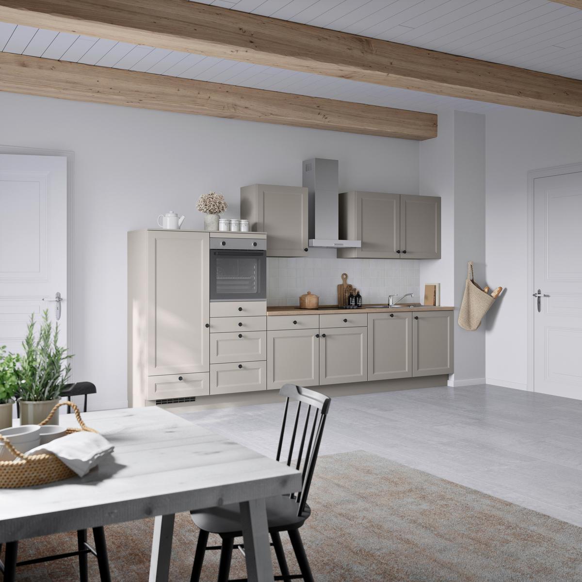 Küchenblock Cascada Low m. Geräten Grau - Eiche dunkel/Schwarz, MODERN, Holzwerkstoff/Metall (360cm) - Nobilia