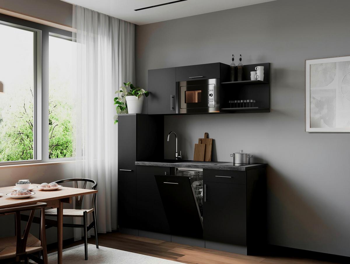 Küchenblock Oliver m. Geräten Schwarz - Schwarz/Grau, Trend, Holzwerkstoff/Metall (175cm) - Respekta