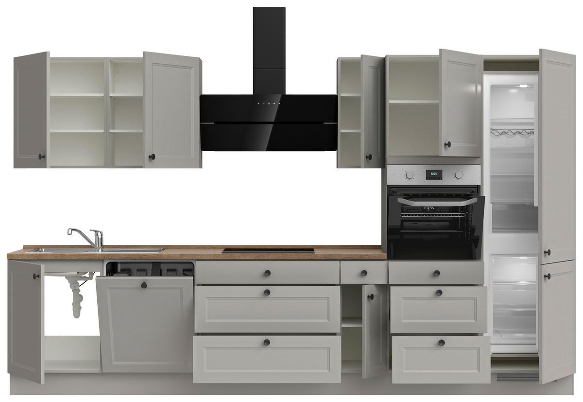 Küchenblock Cascada High m. Geräten Grau - Eiche dunkel/Schwarz, MODERN, Holzwerkstoff/Metall (360cm) - Nobilia