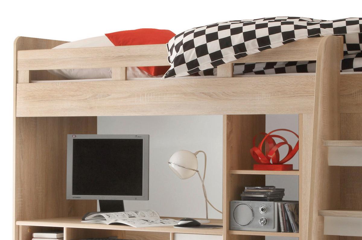 Stauraumbett in Weiss/Sonoma Eiche 'Unit' - Eichefarben/Weiß, MODERN, Holzwerkstoff (90/200cm) - MID.YOU