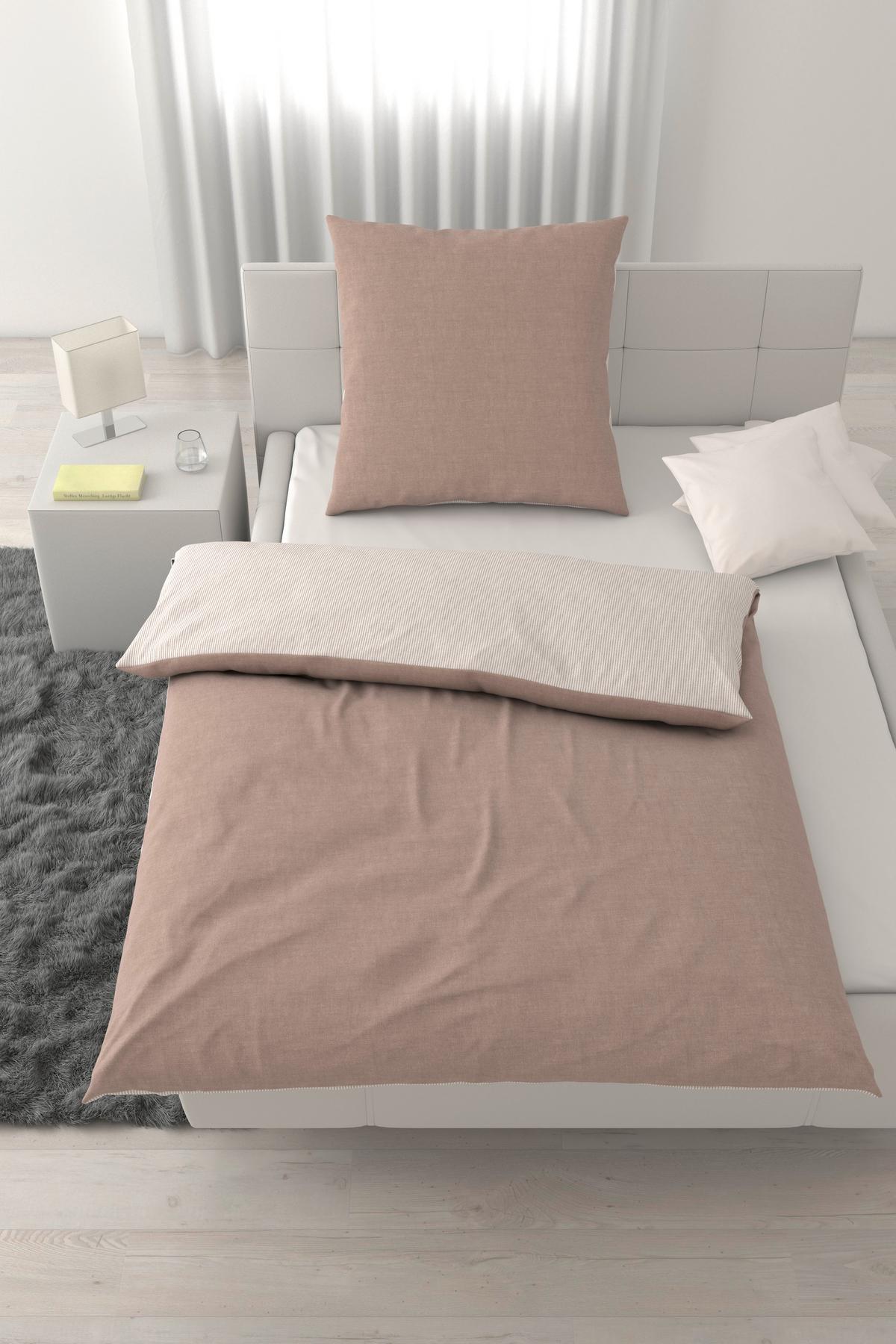 Bettwäsche Chambray Stripes Weiß/Beige ca. 135x200cm - Beige/Weiß, MODERN, Textil (135/200cm) - Mömax