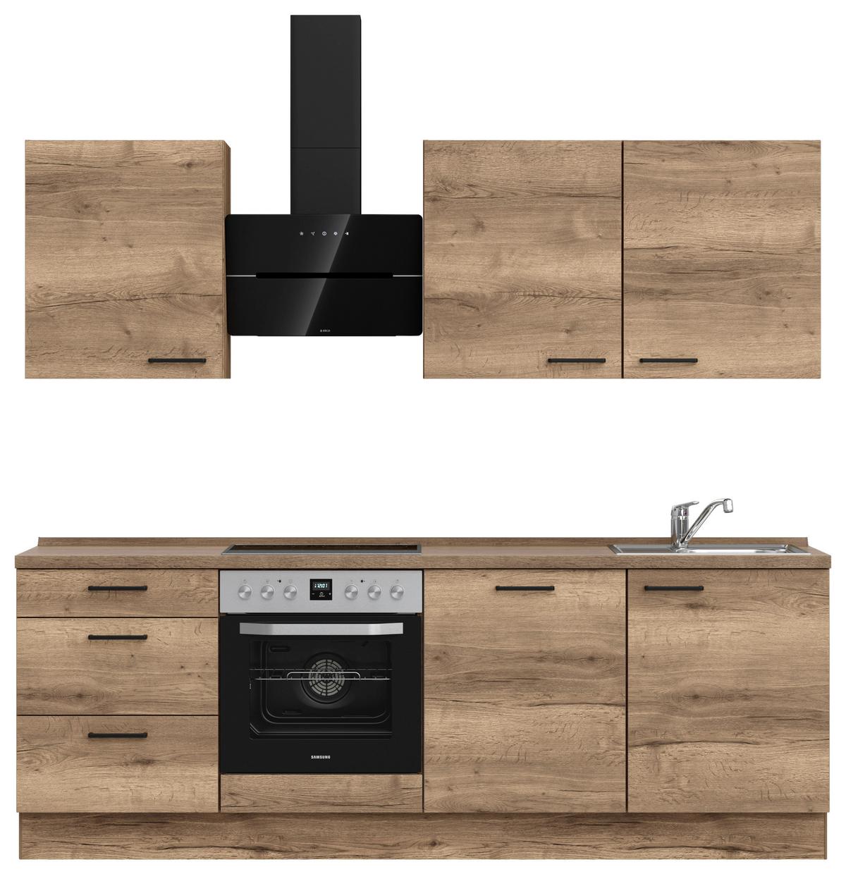 Küchenblock Structura High m. Geräten Eiche dunkel - Eiche dunkel/Schwarz, MODERN, Holzwerkstoff/Metall (240cm) - Nobilia