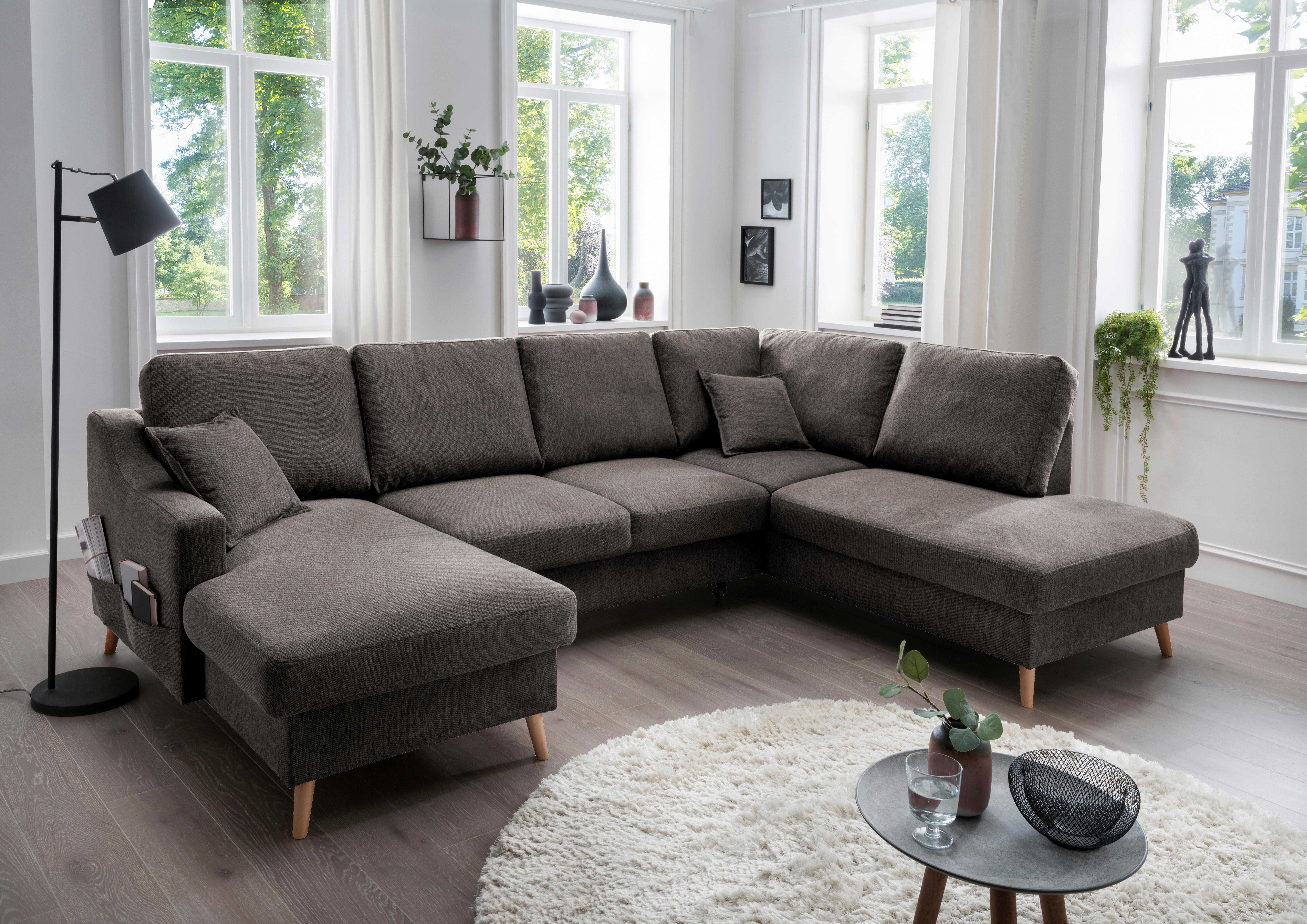 Wohnlandschaft Valentina Braun Struktur - Braun/Naturfarben, KONVENTIONELL, Holz/Textil (150/301/200cm) - P & B