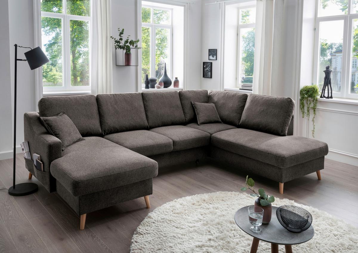 Wohnlandschaft Valentina Braun Struktur - Braun/Naturfarben, KONVENTIONELL, Holz/Textil (150/301/200cm) - P & B