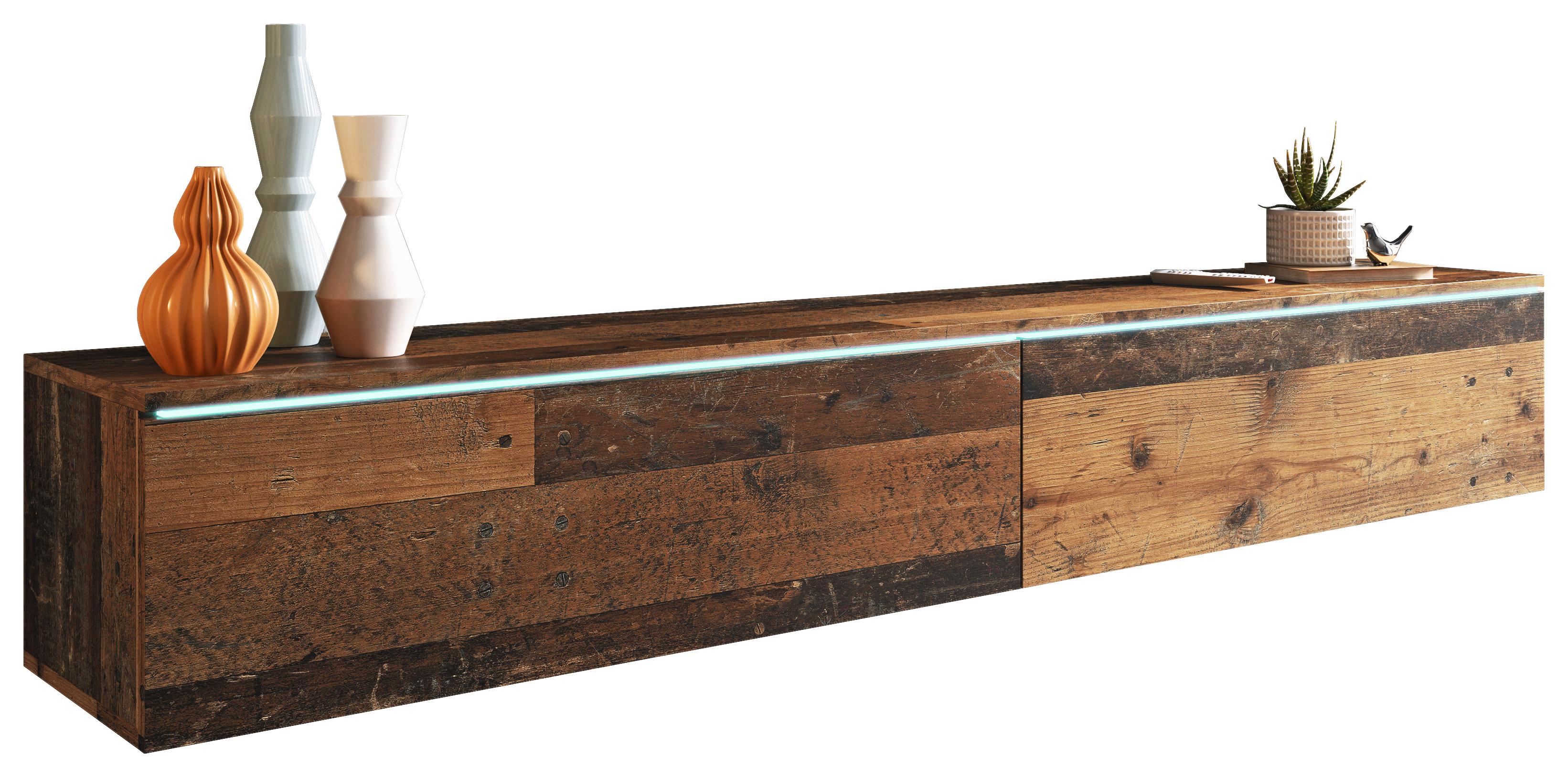 Lowboard ca. 180x30 cm mit LED Eiche Old Vintage - Alteiche/Grau, LIFESTYLE, Holzwerkstoff/Kunststoff (180/30/33cm) - P & B