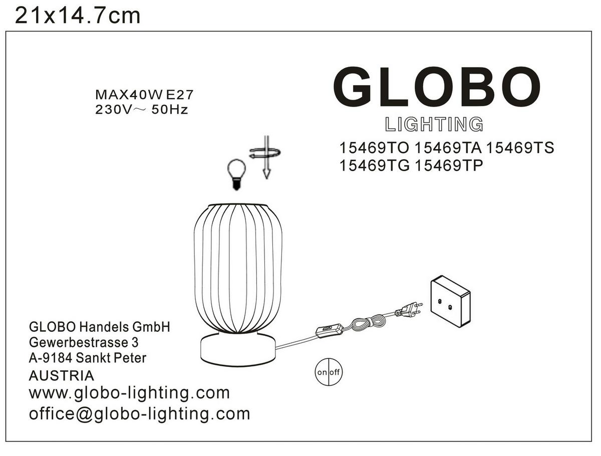 Tischleuchte Normy Klar/Schwarz max. 40 Watt - Klar/Schwarz, KONVENTIONELL, Glas/Metall (14/24cm) - Globo