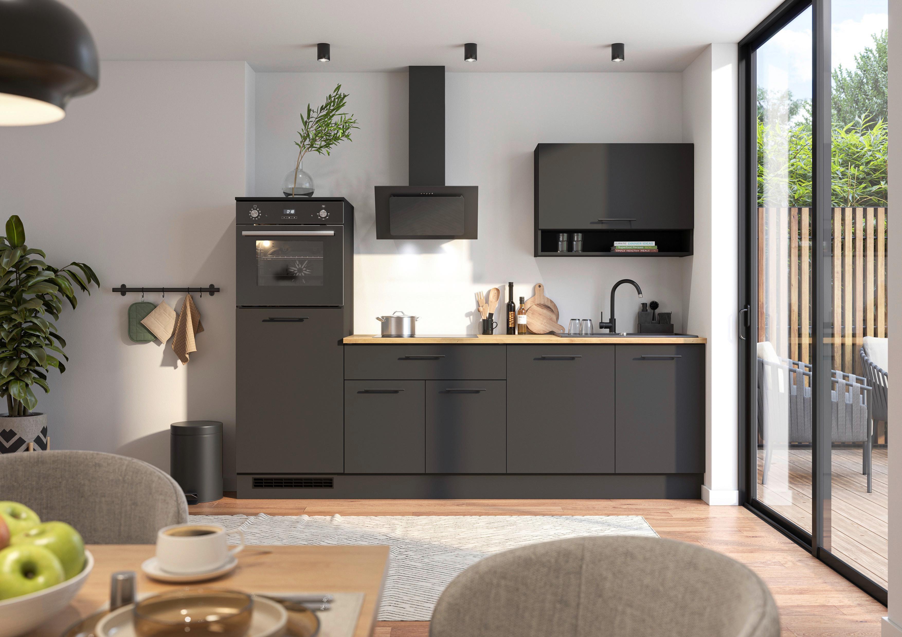 Konyhablokk Gépek Nélkül Berlin Zb 260 Black +bel. - fekete/Artisan tölgy, Design, faalapú anyag/fém (260cm) - MID.YOU