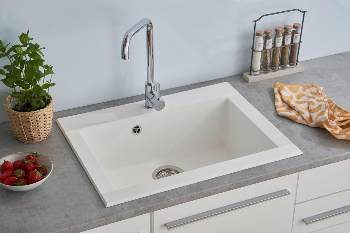 Einbauspüle Ohio ca. 66x21x50 cm Weiß - Weiß, Trend, Glas/Kunststoff (66/21/50cm) - Respekta