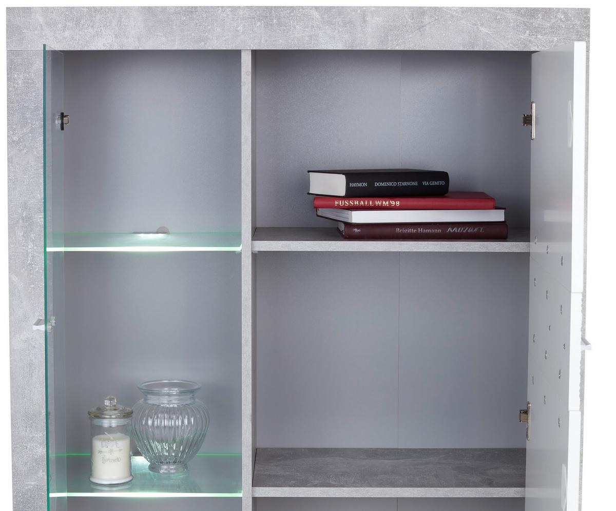 Vitrină Malta - alb/gri, Modern, material pe bază de lemn (96/132/35cm) - Modern Living