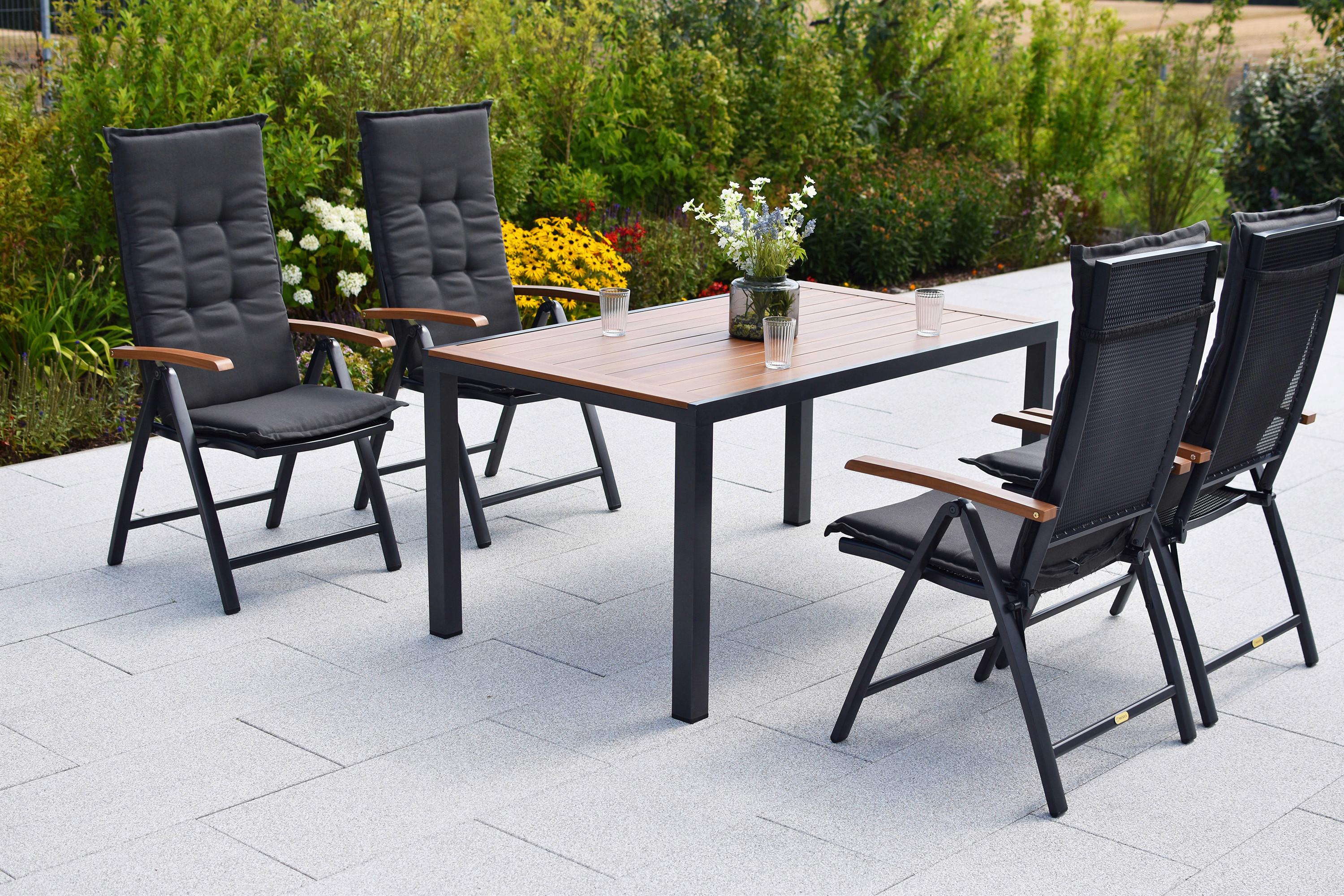 Gartentischgruppe Thasos 9-tlg. Graphitfarben - Graphitfarben/Naturfarben, KONVENTIONELL, Textil/Metall - Gardenson