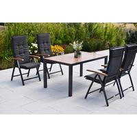 Gartentischgruppe Thasos 9-tlg. Graphitfarben - Graphitfarben/Naturfarben, KONVENTIONELL, Textil/Metall - Gardenson