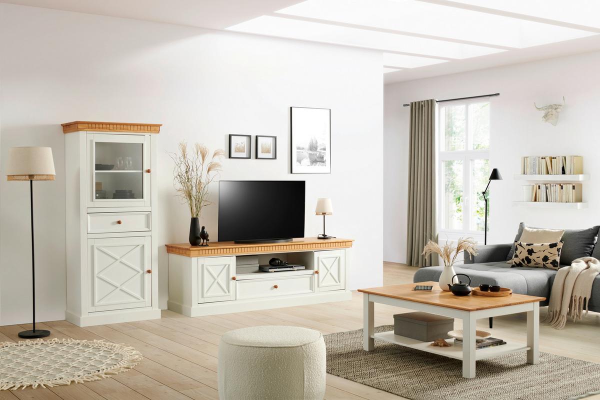 STOLIK KAWOWY KLAUS - kolor naturalny/biały, Romantik / Landhaus, drewno (110/45/75cm) - MID.YOU