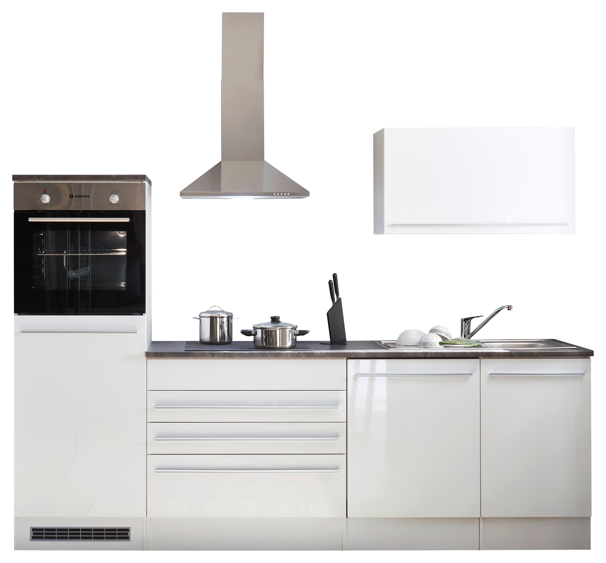 Küchenblock Jazz mit Geräten ca. 260 cm Weiß - Anthrazit/Silberfarben, LIFESTYLE, Holzwerkstoff/Kunststoff (260cm) - P & B