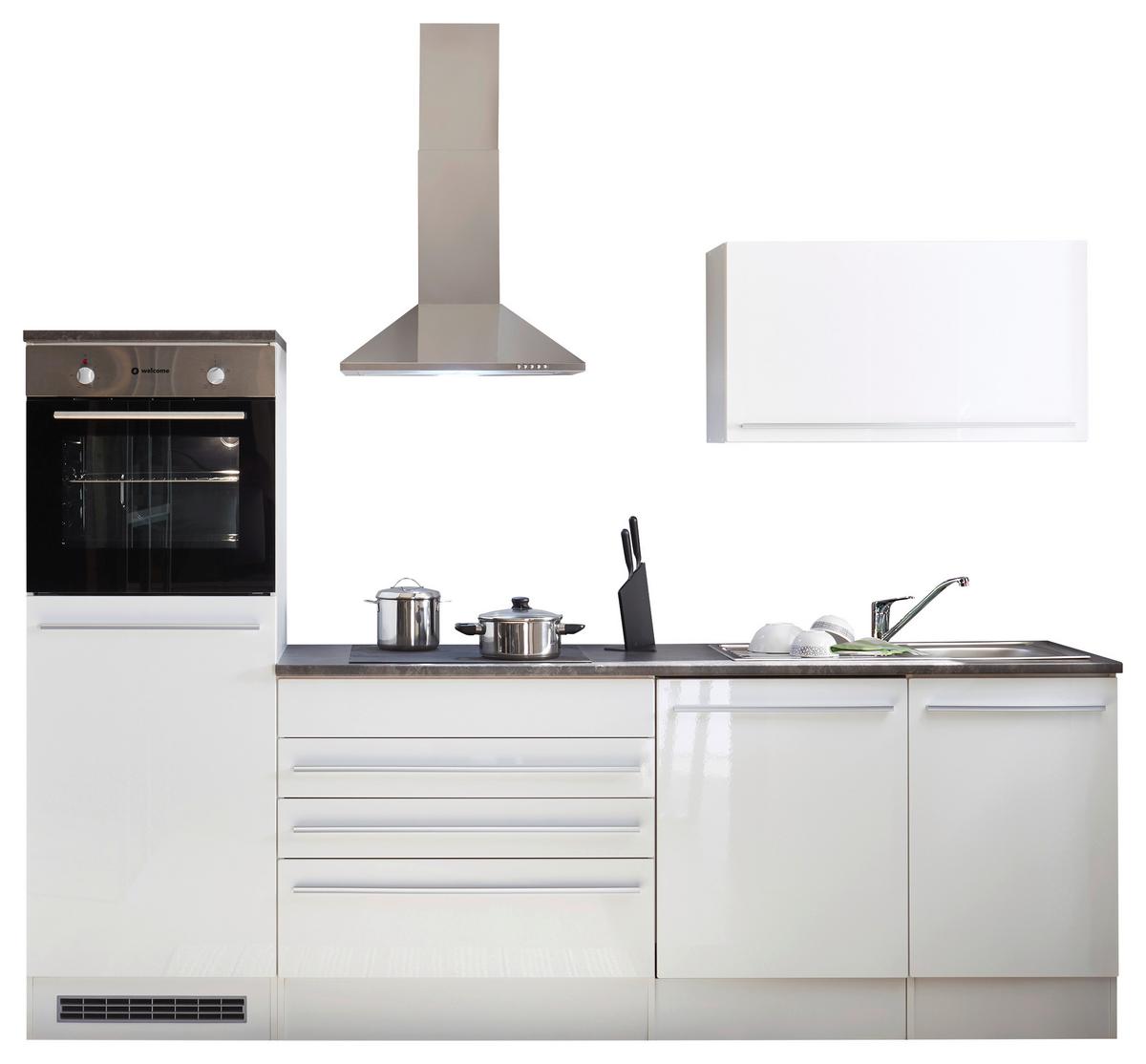 Küchenblock Jazz mit Geräten ca. 260 cm Weiß - Anthrazit/Silberfarben, LIFESTYLE, Holzwerkstoff/Kunststoff (260cm) - P & B