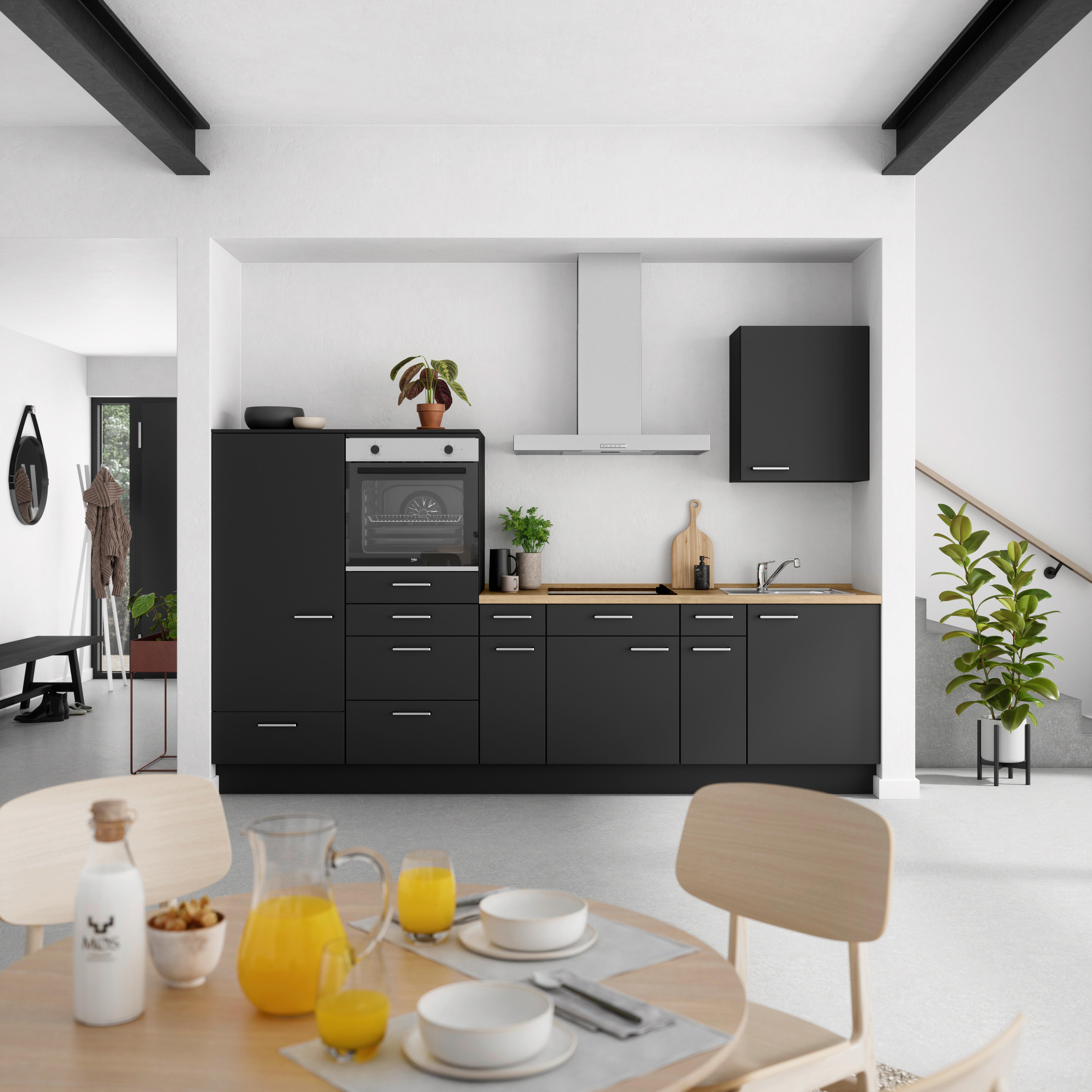 Küchenblock Touch Low m. Geräten Grau - Edelstahlfarben/Eichefarben, MODERN, Holzwerkstoff/Metall (300cm) - Nobilia