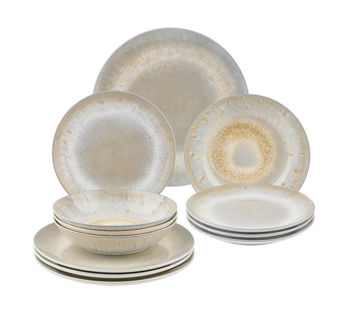 Tafelservice Batik Greige, 12-teilig - Greige, MODERN, Keramik - Mömax