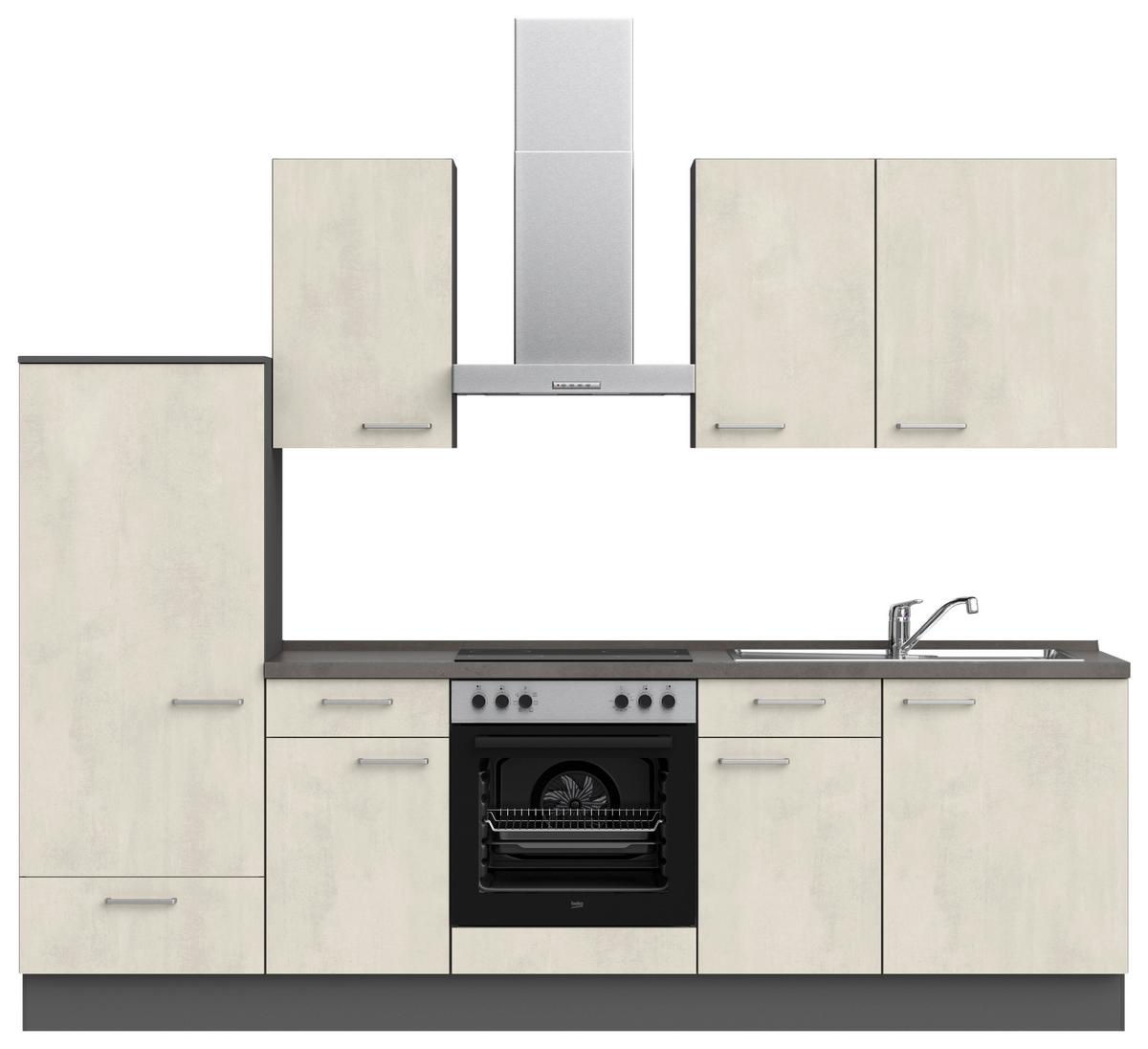 Küchenblock Riva Low m. Geräten Weiß - Schieferfarben/Edelstahlfarben, MODERN, Holzwerkstoff/Metall (270cm) - Nobilia