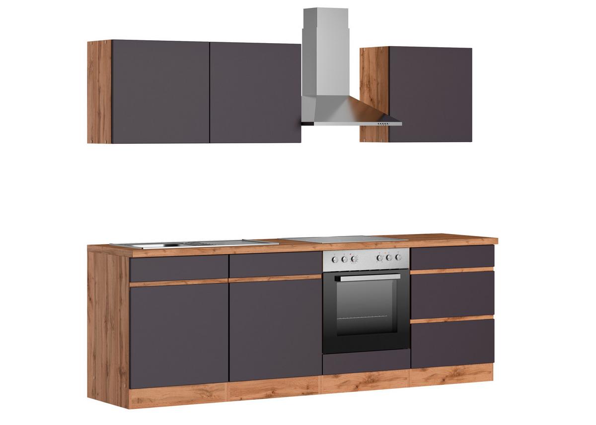 Küchenblock Turin mit Geräten ca. 240 cm Grau/Eiche - Eiche Wotan/Grau, Design, Holzwerkstoff (240cm) - Held
