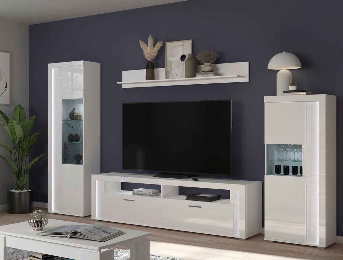 Ansamblu mobilier camera de zi SKYLIGHT - alb lucios intens, Design, material pe bază de lemn (351/202/46cm) - Modern Living