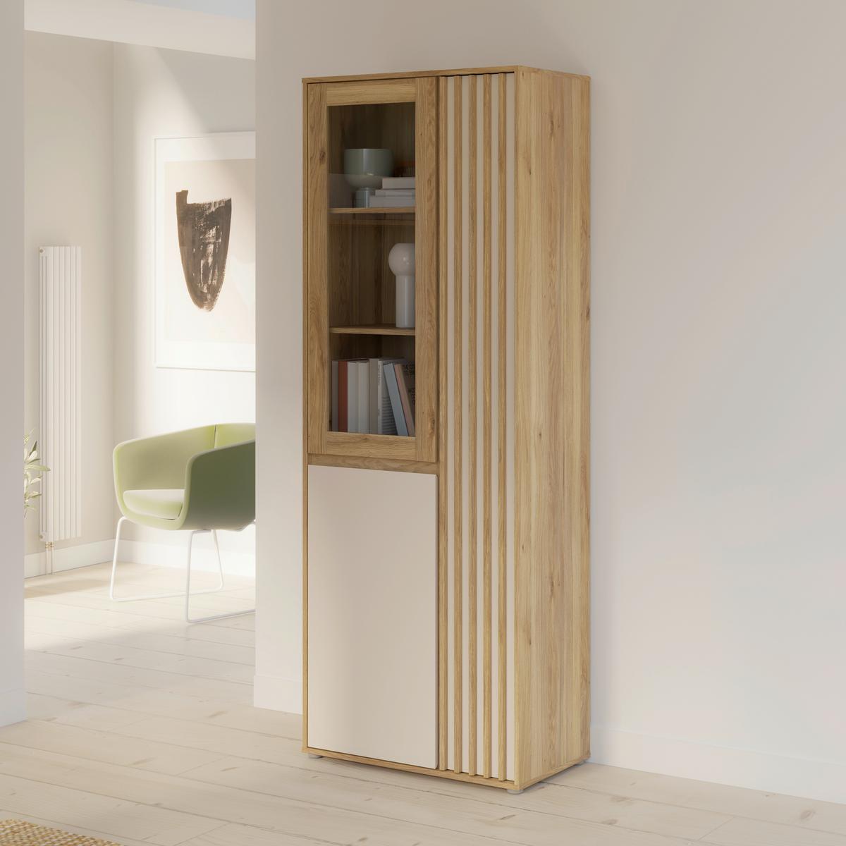 Vitrina Eliston - siva/boje hrasta, Natur, staklo/drvni materijal (74/200,1/41,5cm) - Modern Living