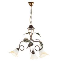 Kronleuchter Miranda Bronze/Olivgrün max. 6 Watt - Bronzefarben/Olivgrün, Natur, Glas/Metall (40/110cm)