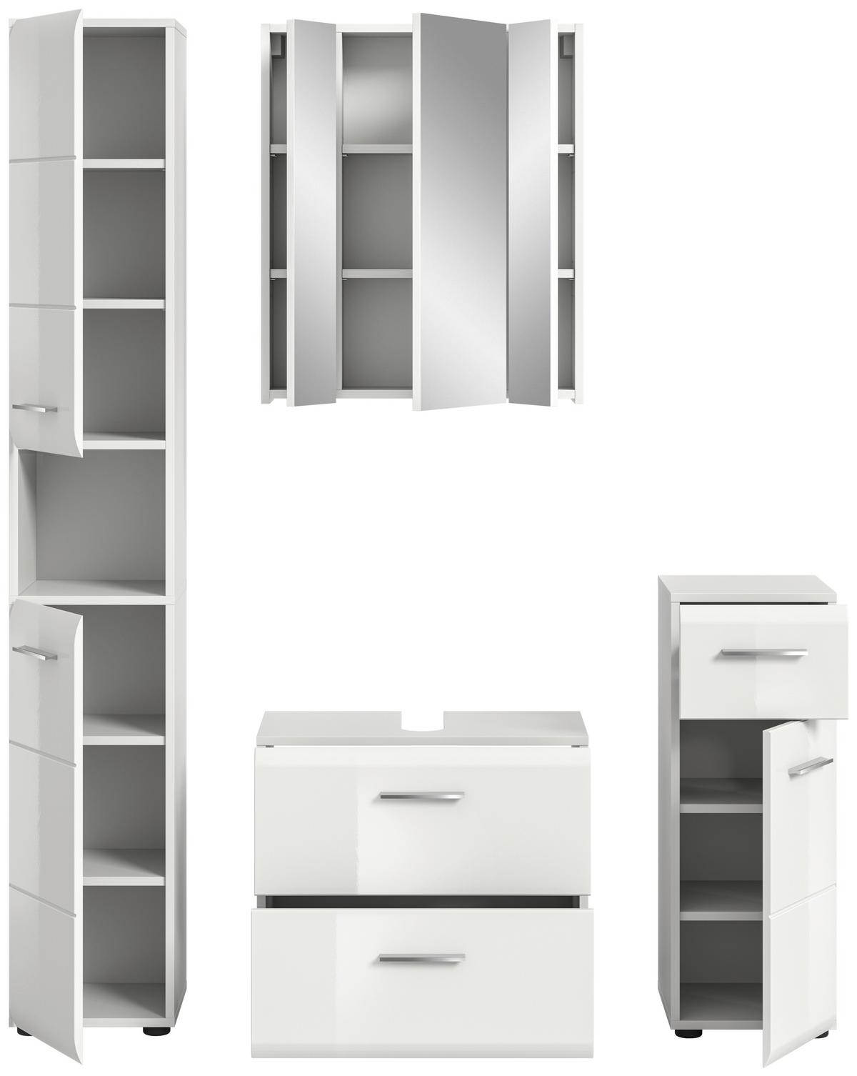 Badezimmer Ice 4-tlg. ca. 120 cm Weiß - Weiß Hochglanz/Silberfarben, MODERN, Holzwerkstoff/Kunststoff (120cm) - MID.YOU