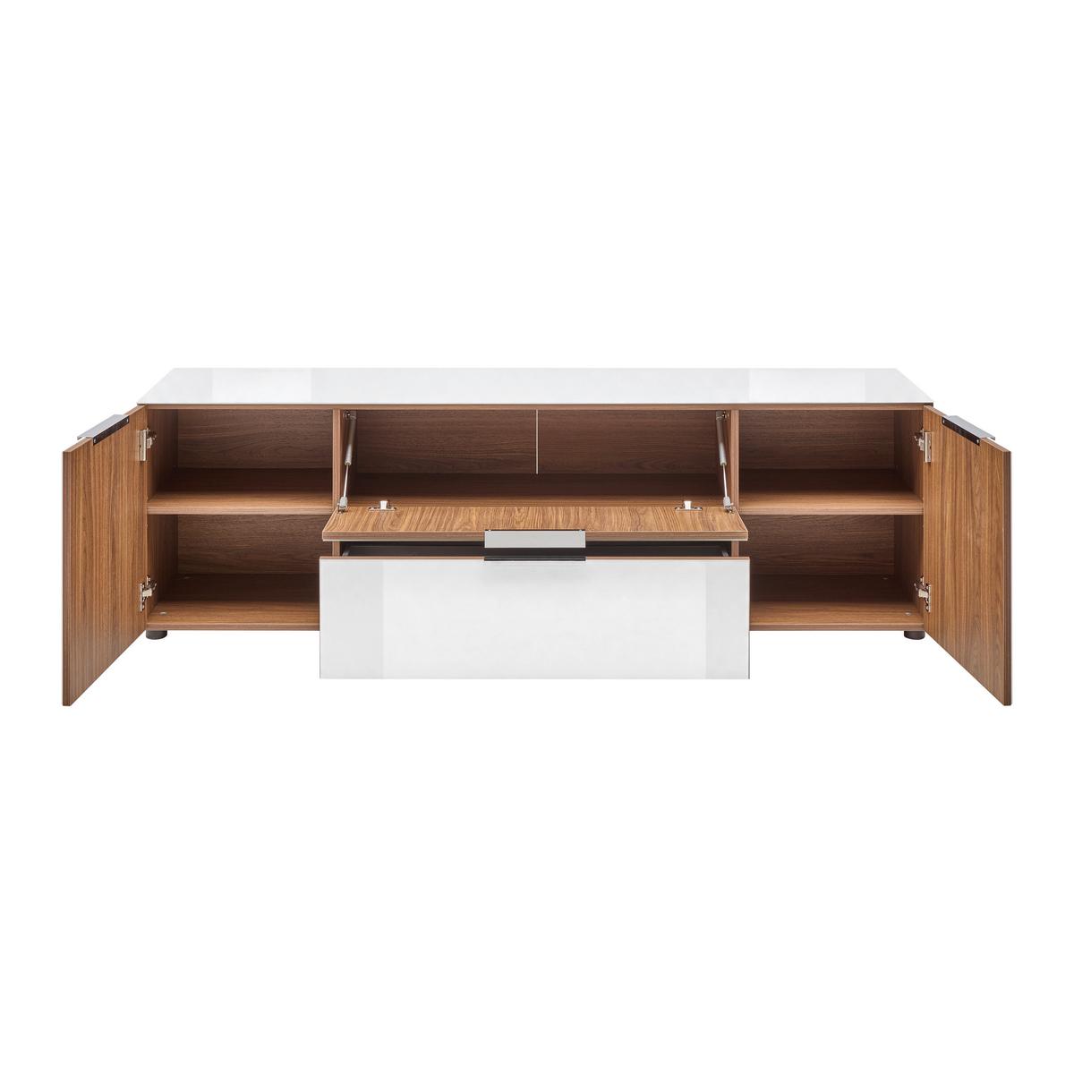 Lowboard Siena Weiß/Nussbaumfarben - Chromfarben/Nussbaumfarben, MODERN, Glas/Holzwerkstoff (180/55/40cm) - Mömax