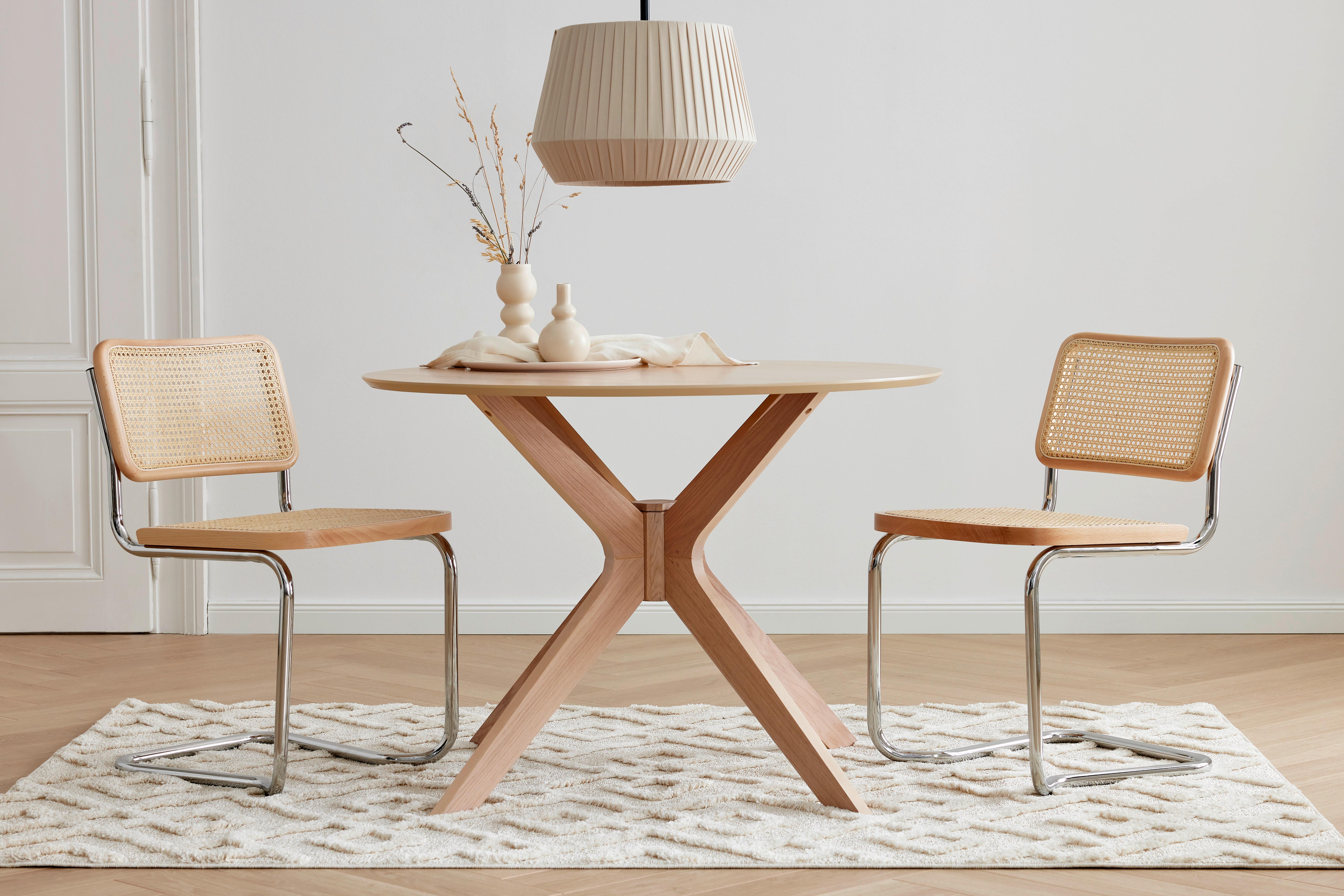 KRZESŁO NA PŁOZIE HOLM.17 - beżowy/kolor naturalny, Design, metal/drewno (46/82/48cm) - Livetastic