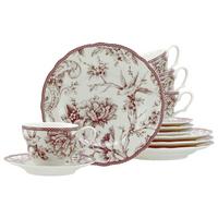 Serviciu de cafea Adelaide 12/1 - alb/bordo, Basics, ceramică - Creatable