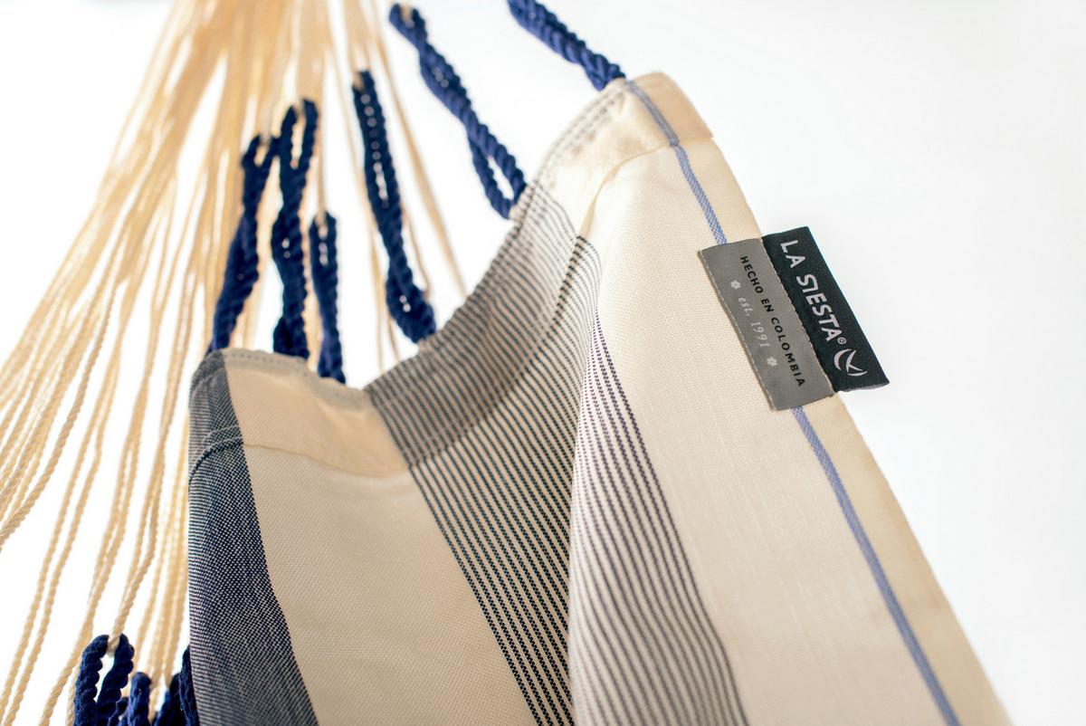 Hängesessel Comfort Hammock Echtholz ca. 110x160x180 cm - Weiß/Dunkelblau, KONVENTIONELL, Holz/Textil (110/160/180cm) - La Siesta
