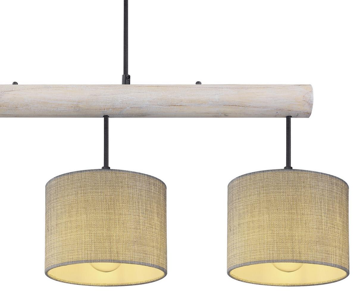 Hängeleuchte Roger max. 40 Watt - Schwarz/Grau, Natur, Holz/Textil (102/18/120cm) - Globo