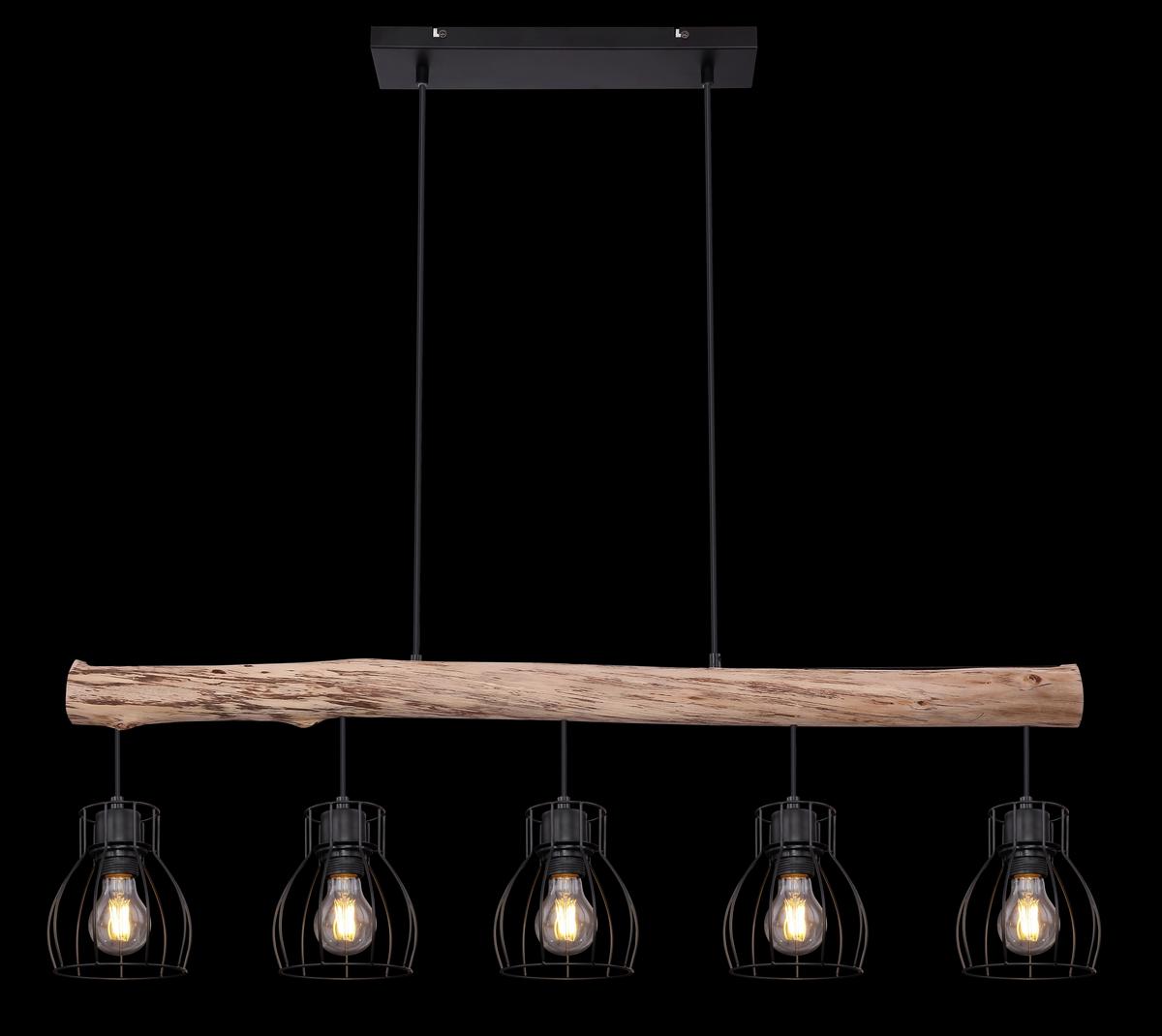 LAMPA WISZĄCA 15326-5NLU MINA *SBM* - kolor naturalny/czarny, Trend, metal/drewno (100/13,6/140cm) - Marama