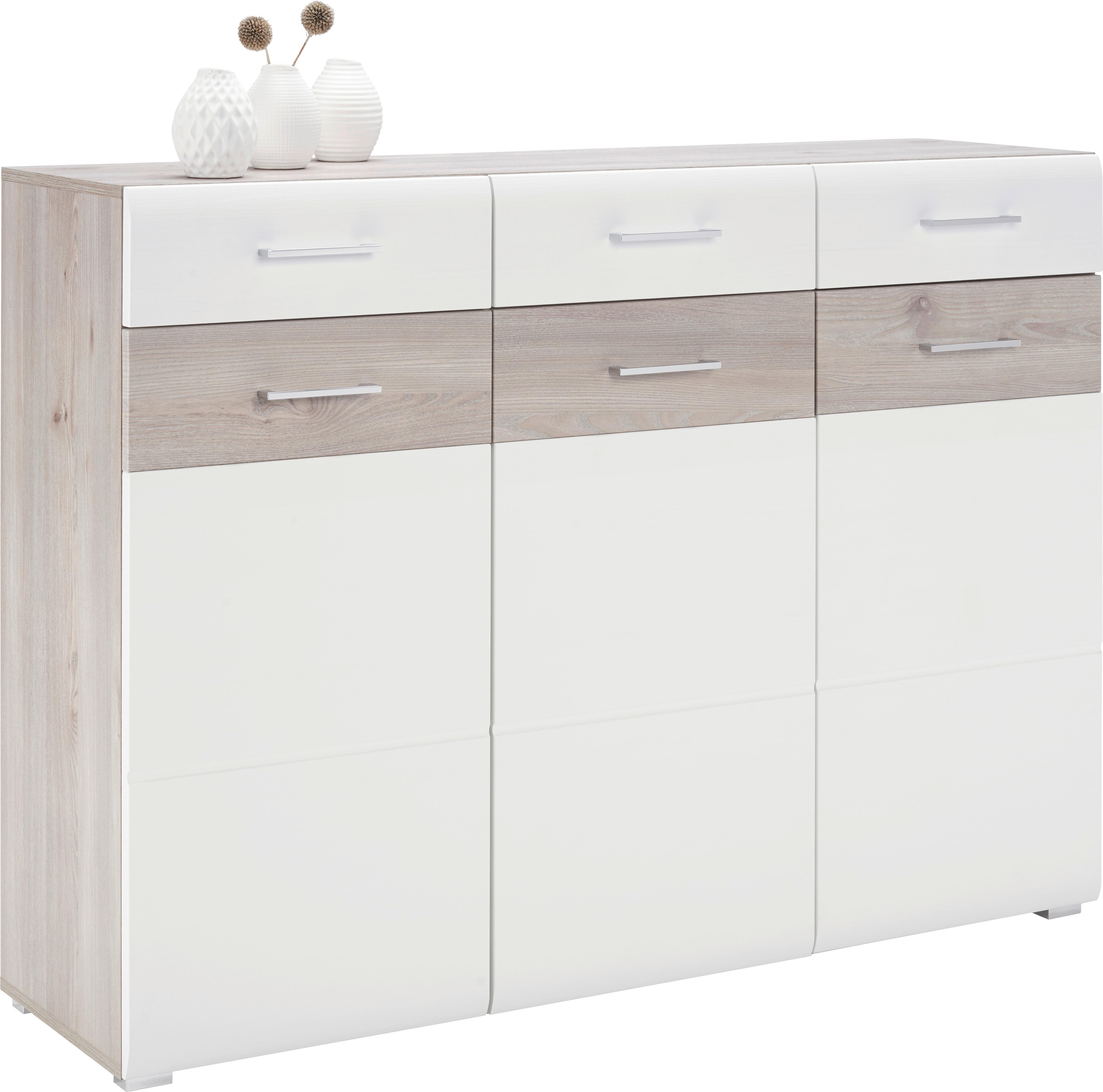 Sideboard in Weiß/Silbereichenfarben - Chromfarben/Silberfarben, MODERN, Holzwerkstoff/Metall (144/104/40cm) - Modern Living