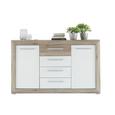 Sideboard Eiche/Weiß Hochglanz - Chromfarben/Eichefarben, KONVENTIONELL, Holzwerkstoff/Kunststoff (151/91/37cm) - Based