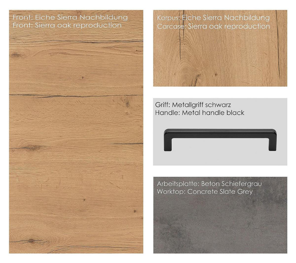 Küchenblock Structura Low m. Geräten Eiche - Schieferfarben/Eichefarben, MODERN, Holzwerkstoff/Metall (300cm) - Nobilia