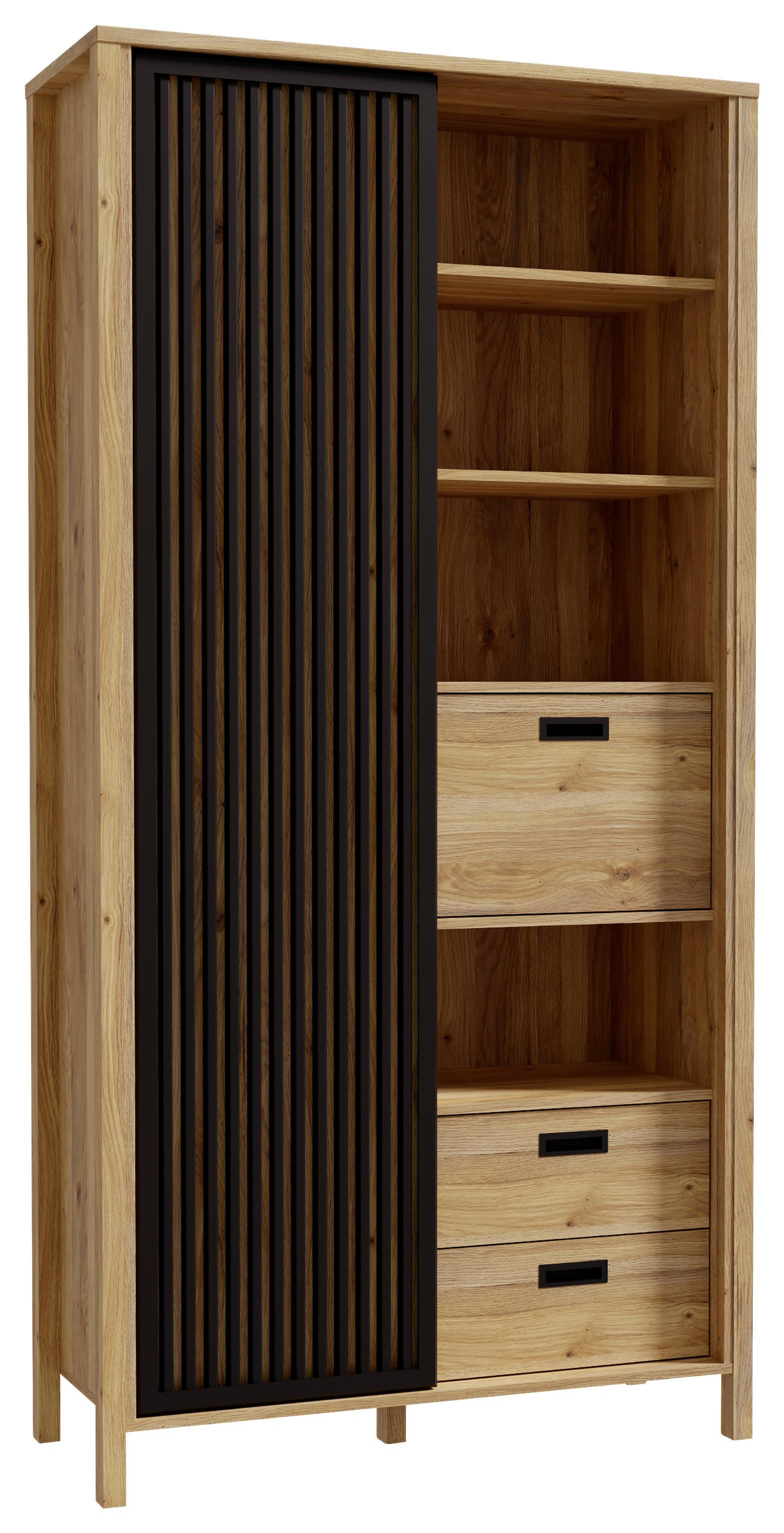 Vitrina Jytana - boje hrasta/crna, Moderno, drvni materijal (103,4/200,3/40,2cm) - Premium Living