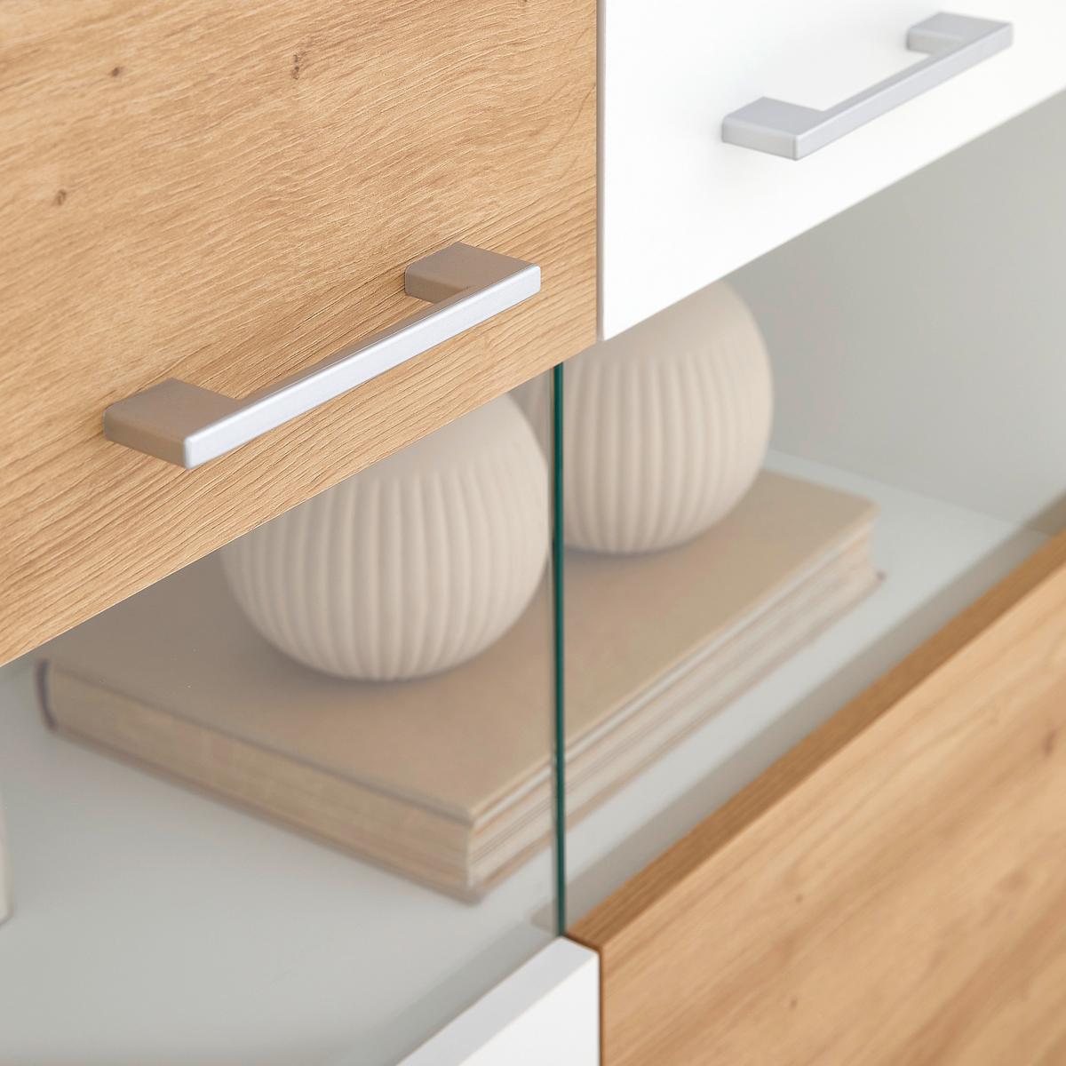 Comodă înaltă VALENCIA - Modern, sticlă/material pe bază de lemn (85/113,4/35cm) - Modern Living