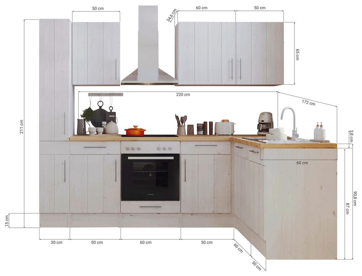 Eckküche Premium Lärche Weiß m. Geräten ca. 250x172 cm - Eichefarben/Weiß, ROMANTIK / LANDHAUS, Holzwerkstoff/Metall (250/172cm) - Respekta