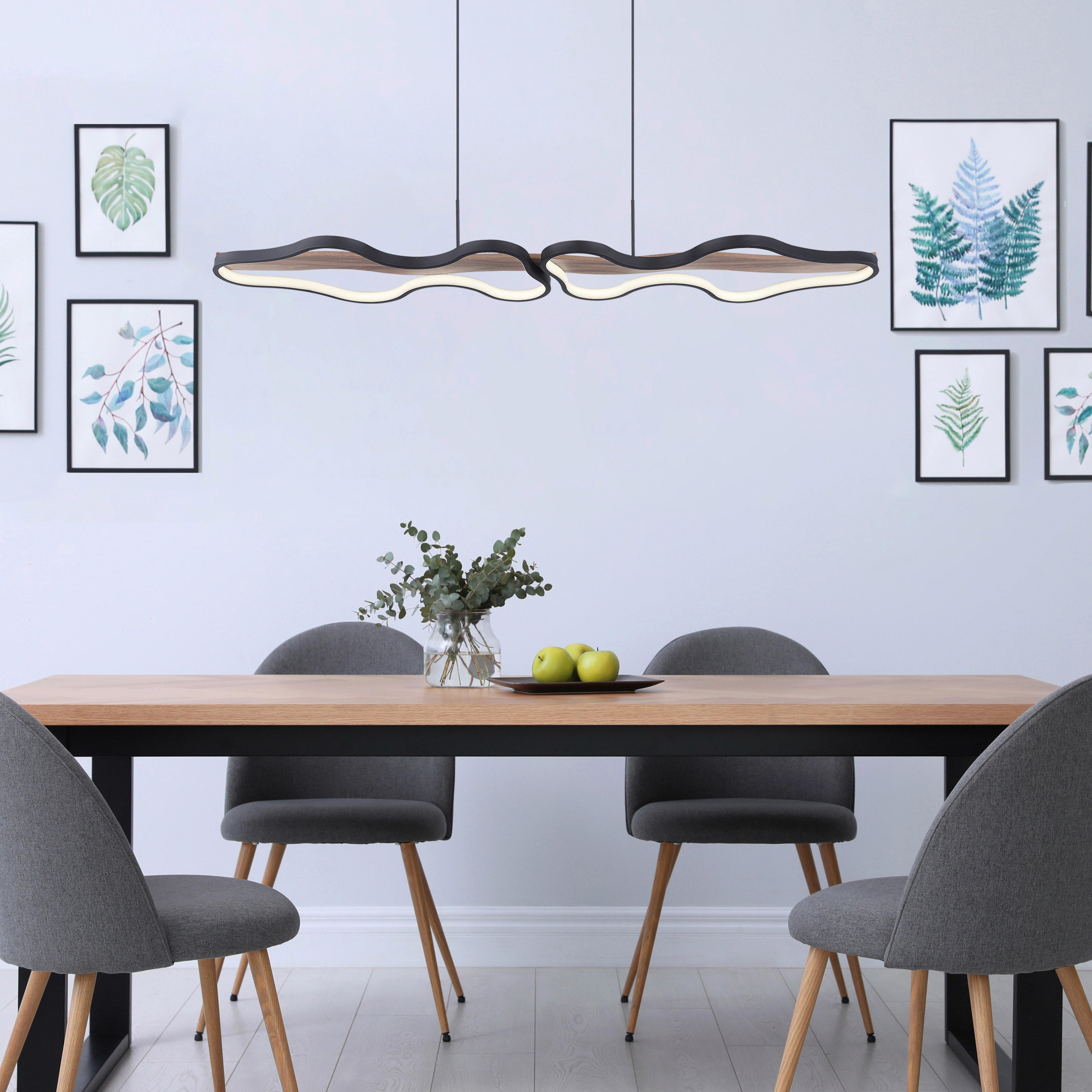 LED-Hängeleuchte Bezzy Opal/Schwarz/Braun max. 36 W - Dunkelbraun/Opal, Design, Holz/Kunststoff (112/25,5/150cm) - Globo
