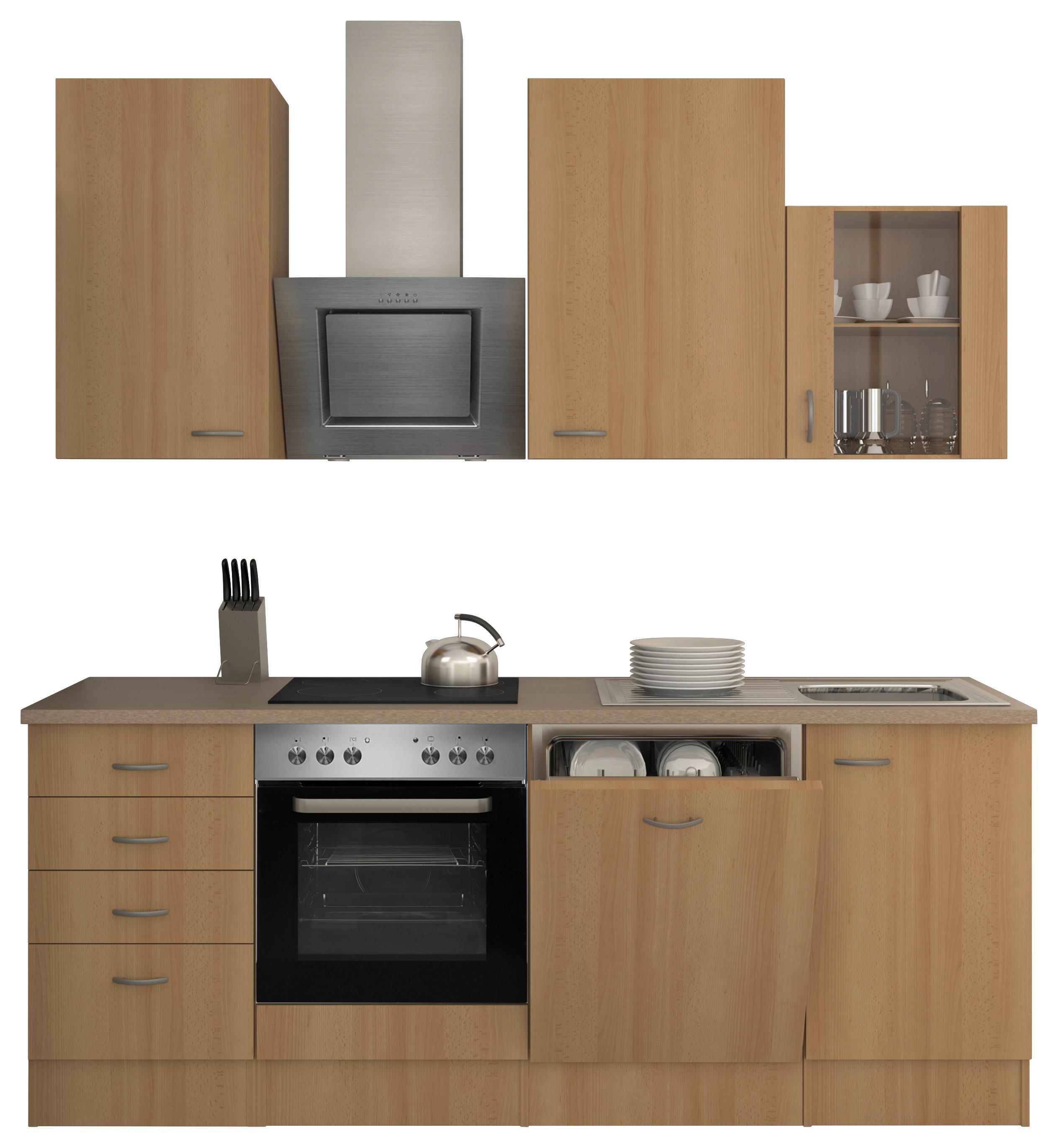 Kuhinjski Blok Z Aparati Nano, Barva Bukve - barve nerjavečega jekla/barve bukve, Moderno, umetna masa/steklo (220cm) - FlexWell